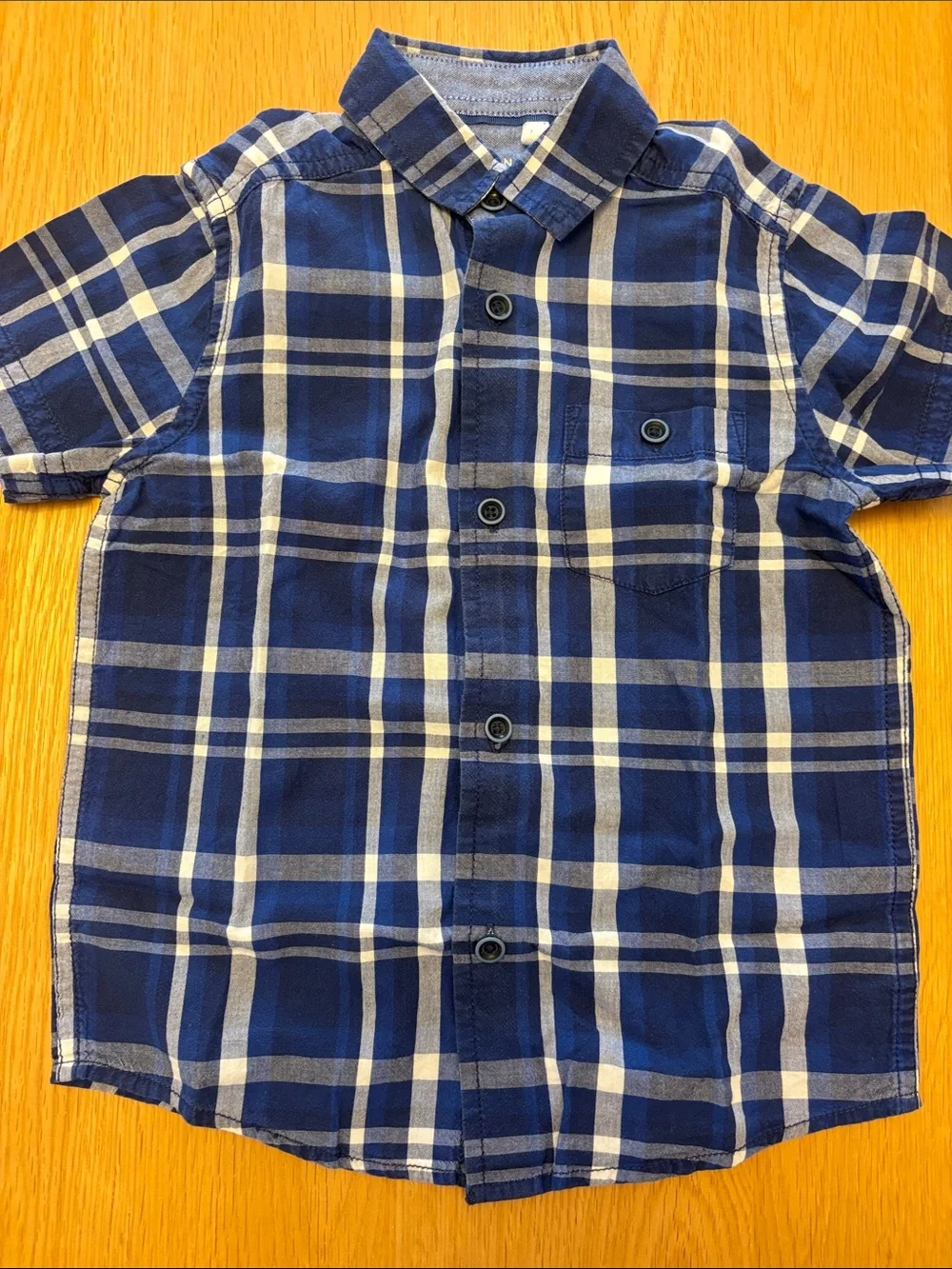Boys Blue Plaid Short-Sleeve Button-Up Shirt, age 4